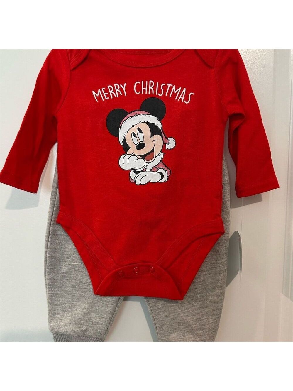 Disney Baby Mickey Mouse Christmas Bodysuit & Pants Set 0-3 Months Red NWT